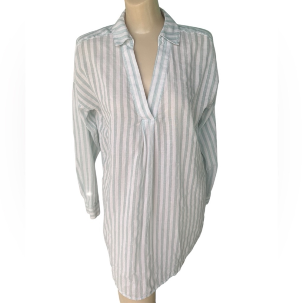 Coconut Row Palm Beach Women’s Top Blouse Striped Green Size S 100% Cotton